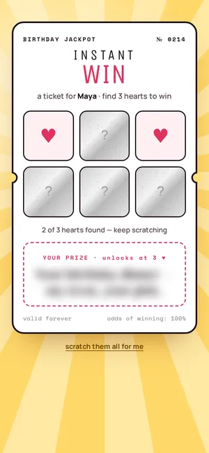 Instant win: a scratch card made out to her