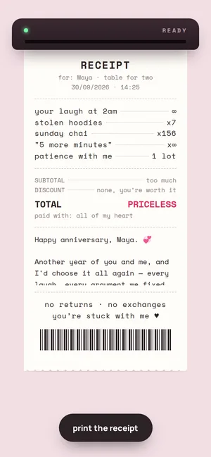 The love receipt: an itemised receipt of everything you love about her