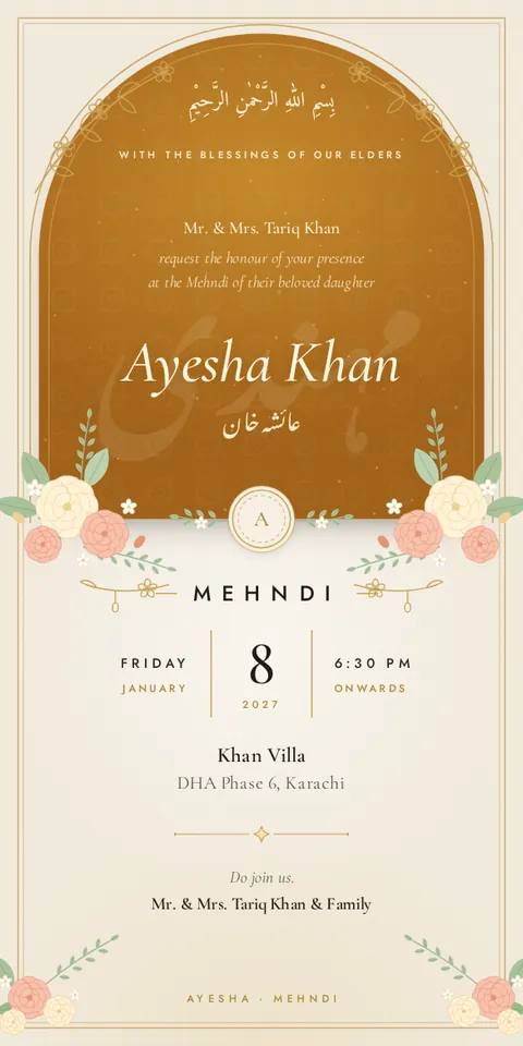 The same Mehndi card in haldi yellow