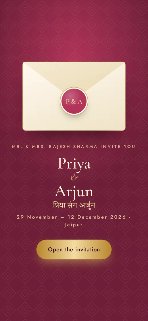 An envelope to open — Priya & Arjun’s wedding on a phone