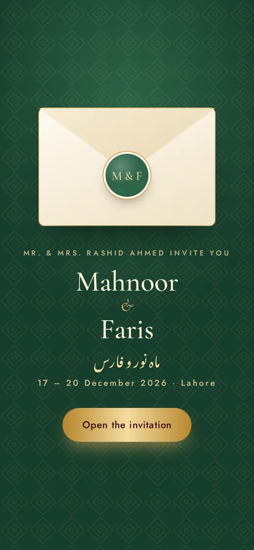 An envelope to open — Mahnoor & Faris’s wedding on a phone